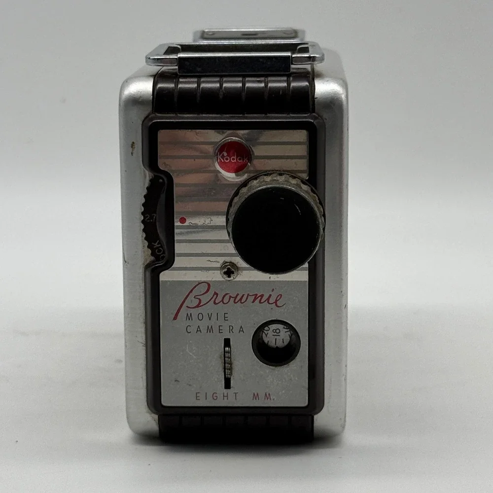 Vintage Kodak Brownie Movie Camera Eight MM Silver Brown 8mm Decor MCM